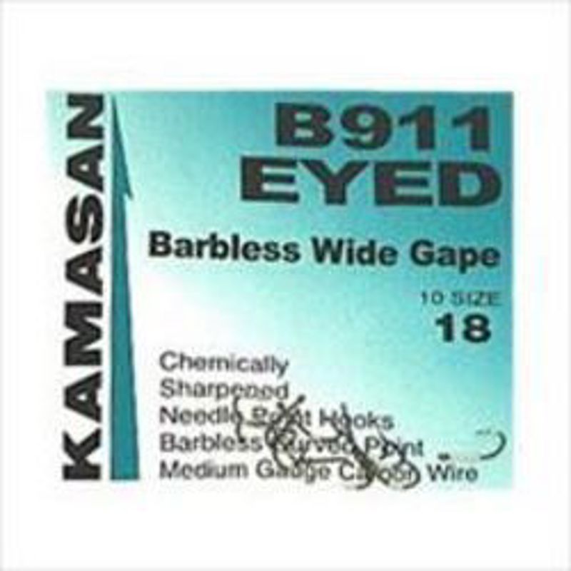 Kamasan B911 Wide Gape Barbless Eyed Hooks