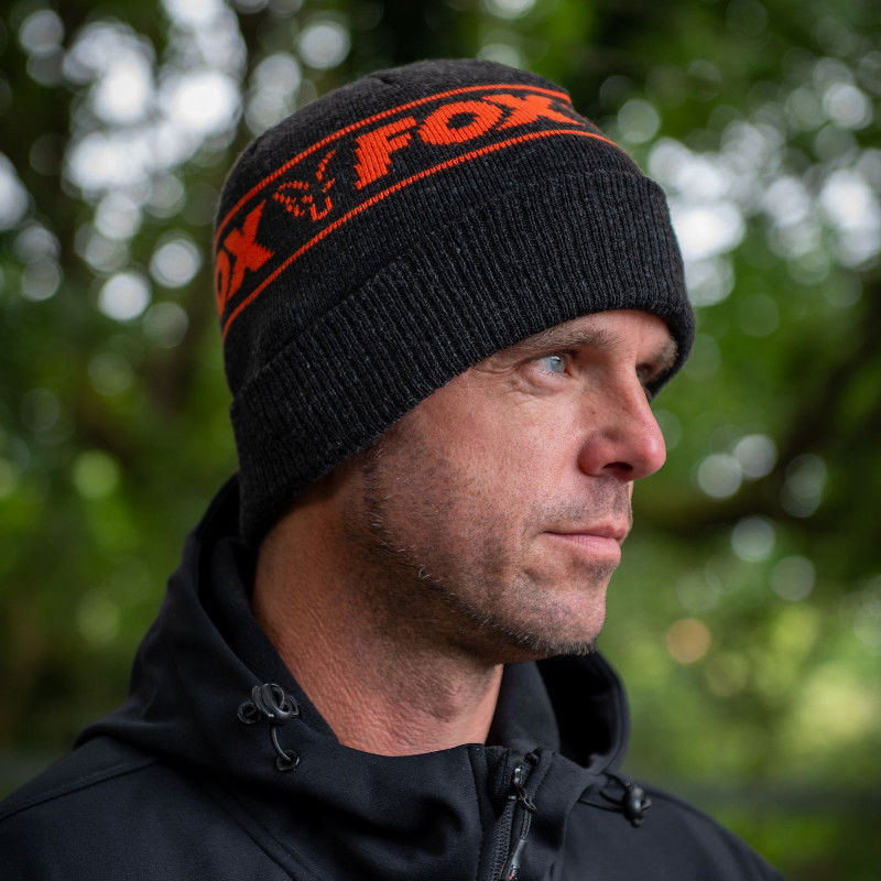 Fox Collection Beanie Hat Black & Orange